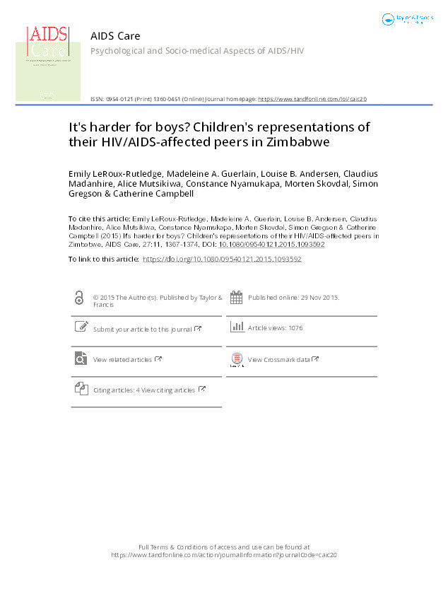 It's harder for boys? Children's representations of their HIV/AIDS-affected peers in Zimbabwe Thumbnail