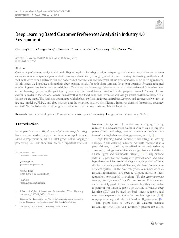 Deep learning based customer preferences analysis in industry 4.0 environment Thumbnail