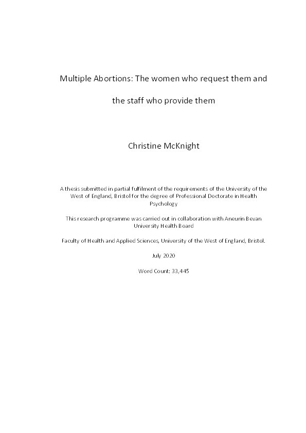 Multiple abortions: The women who request them and the staff who provide them Thumbnail