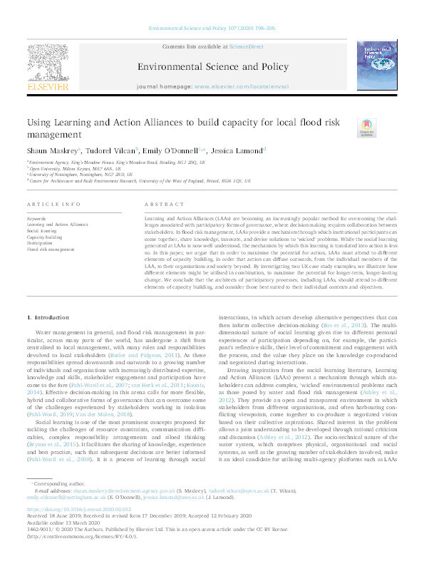 Using Learning and Action Alliances to build capacity for local flood risk management Thumbnail