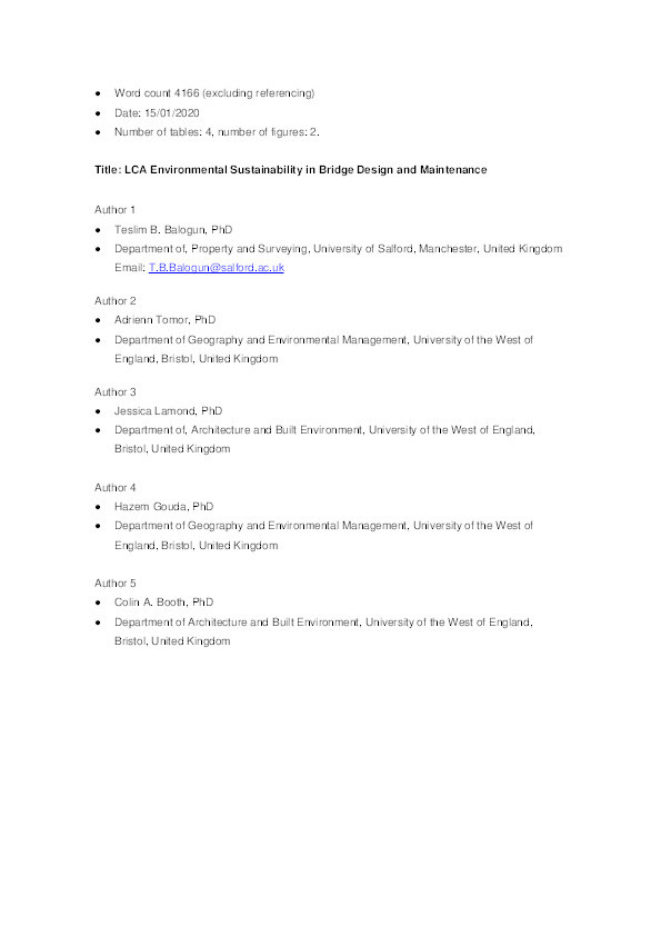 Life-cycle assessment environmental sustainability in bridge design and maintenance Thumbnail