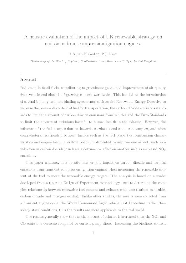 A holistic evaluation of the impact of UK renewable strategy on emissions from compression ignition engines Thumbnail