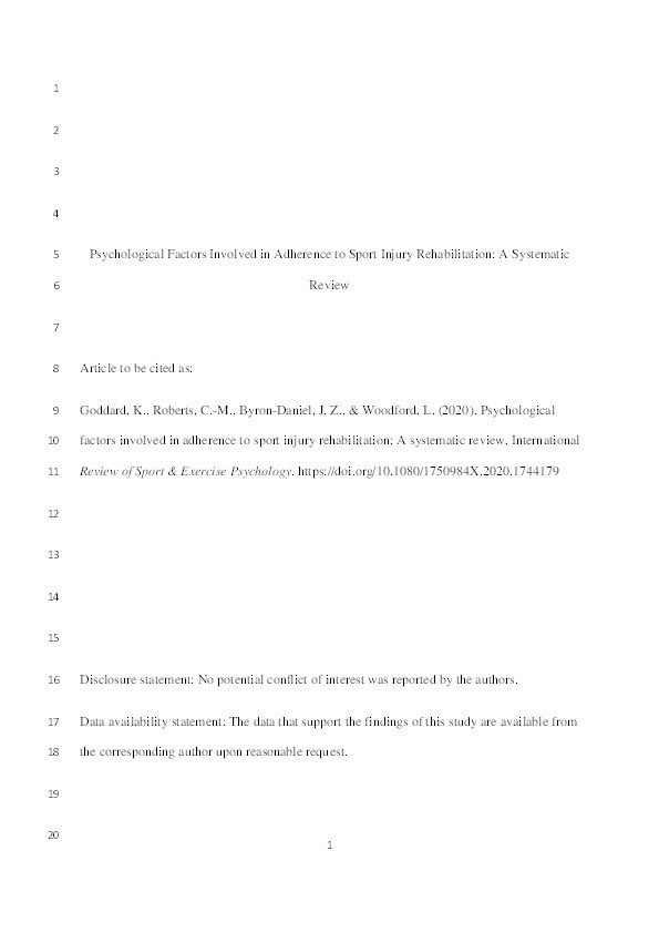 Psychological factors involved in adherence to sport injury rehabilitation: A systematic review Thumbnail