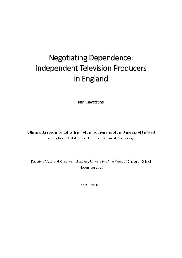 Negotiating dependence: Independent television producers in England Thumbnail