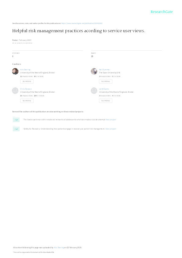 Helpful risk management practices acording to service user views Thumbnail