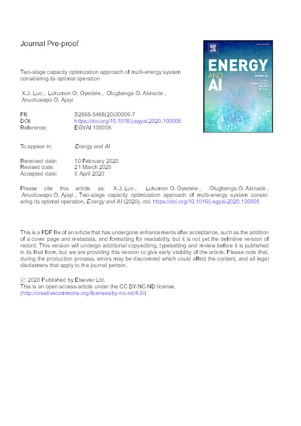 Two-stage capacity optimization approach of multi-energy system considering its optimal operation Thumbnail