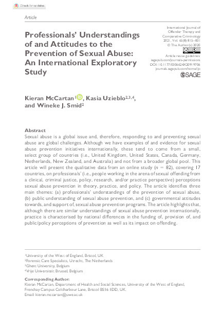 Professionals’ understandings of and attitudes to the prevention of sexual abuse: An international exploratory study Thumbnail