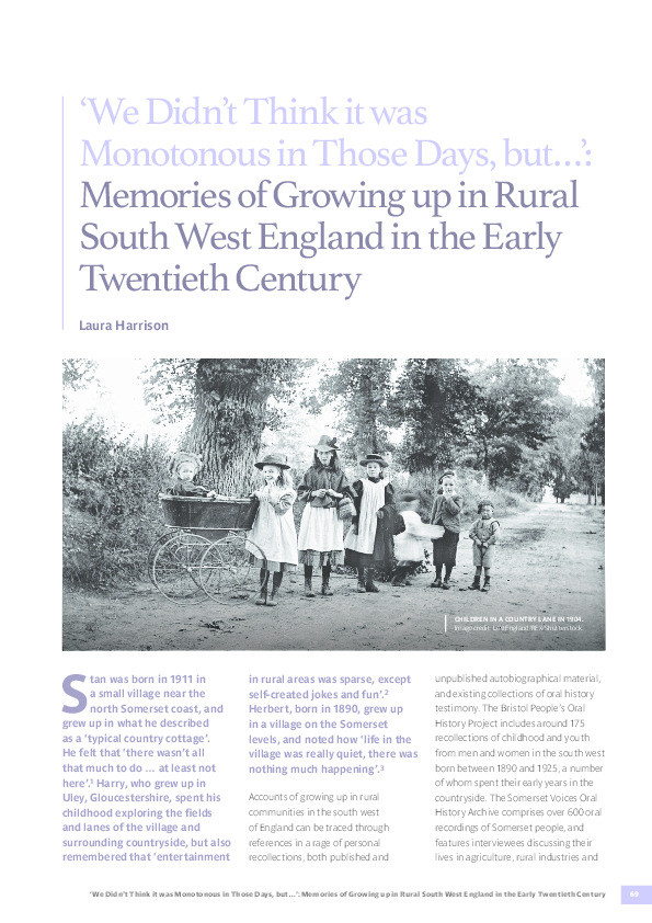 ‘We didn’t think it was monotonous in those days, but…’ : Memories of growing up in rural South West England in the early twentieth century Thumbnail