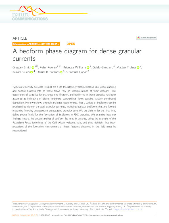 A bedform phase diagram for dense granular currents Thumbnail