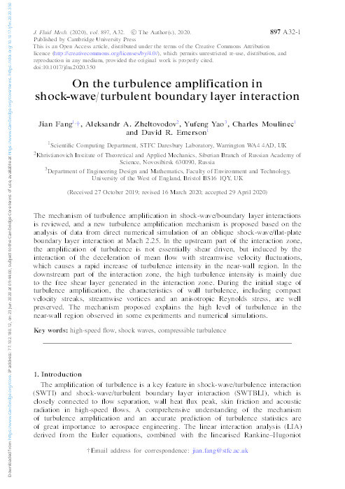 On the turbulence amplification in shock-wave/turbulent boundary layer interaction Thumbnail