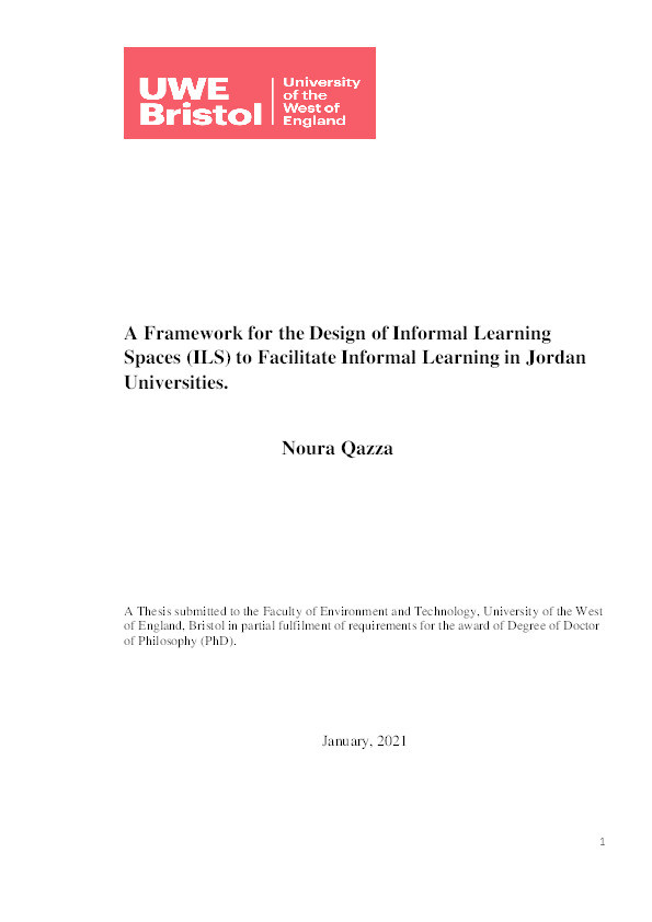 A framework for the design of Informal Learning Spaces (ILS) to facilitate informal learning in Jordan Universities Thumbnail