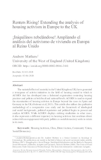 Renters rising! Extending the analysis of housing activism in Europe to the UK Thumbnail