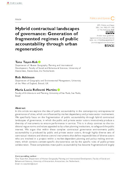 Hybrid contractual landscapes of governance: Generation of fragmented regimes of public accountability through urban regeneration Thumbnail