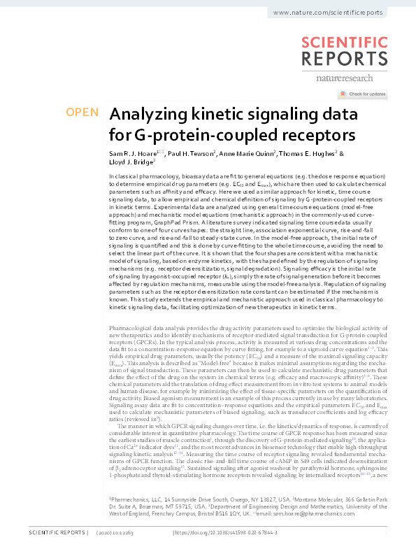 Analyzing kinetic signaling data for G-protein-coupled receptors Thumbnail