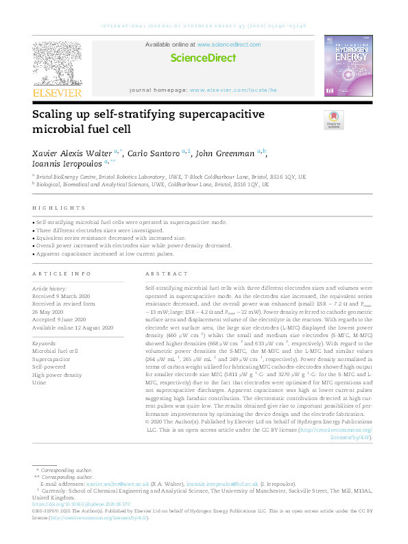 Scaling up self-stratifying supercapacitive microbial fuel cell Thumbnail