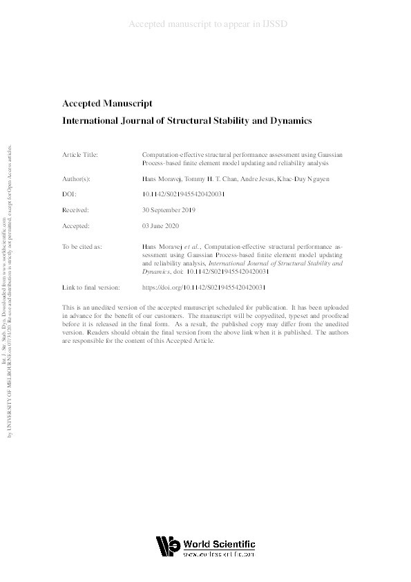 Computation-effective structural performance assessment using Gaussian Process-based finite element model updating and reliability analysis Thumbnail