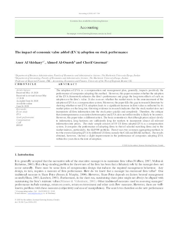 The impact of economic value added (EVA) adoption on stock performance Thumbnail