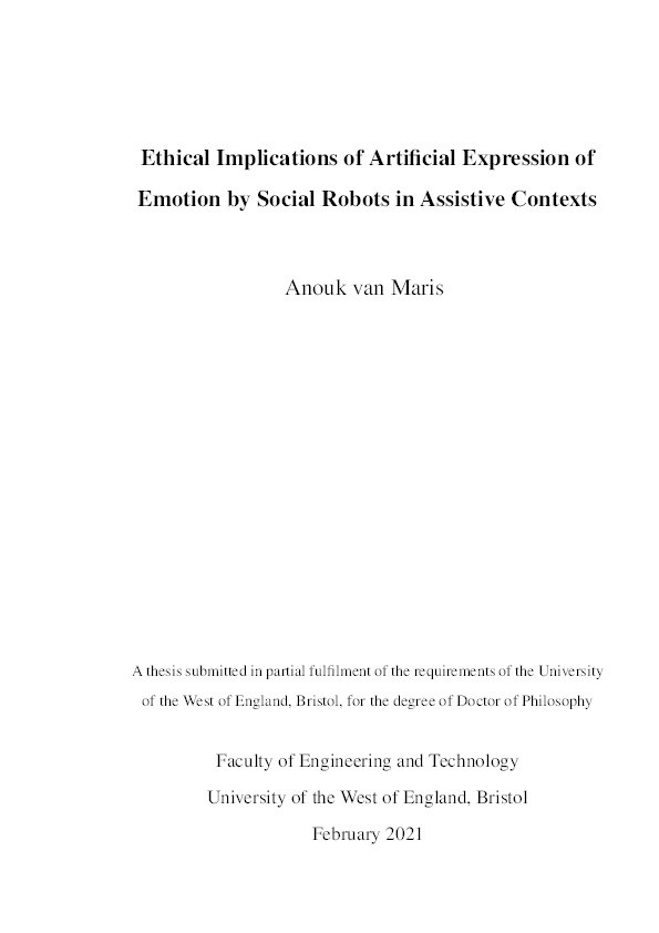 Ethical implications of artificial expression of emotion by social robots in assistive contexts Thumbnail