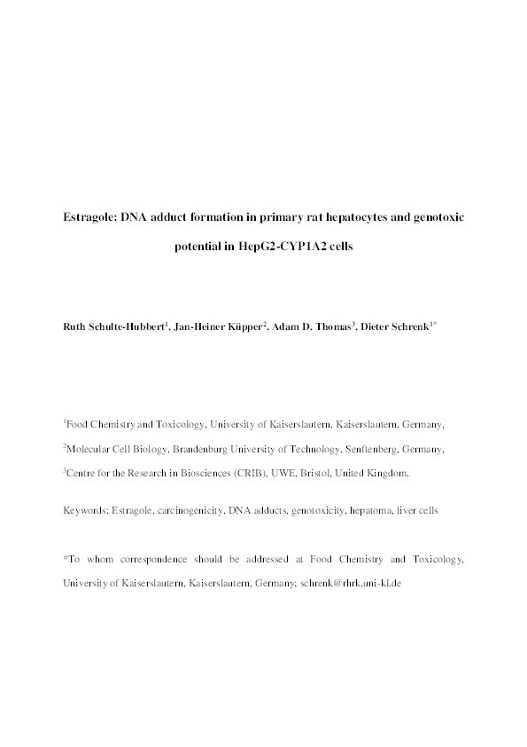 Estragole: DNA adduct formation in primary rat hepatocytes and genotoxic potential in HepG2-CYP1A2 cells Thumbnail