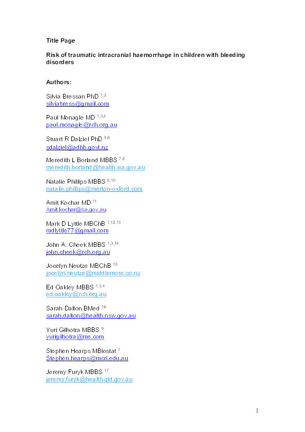 Risk of traumatic intracranial haemorrhage in children with bleeding disorders Thumbnail