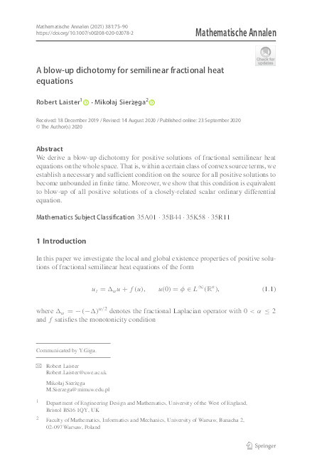 A blow-up dichotomy for semilinear fractional heat equations Thumbnail