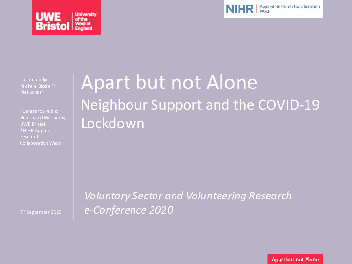 Apart but not Alone: Neighbour support and the COVID-19 lockdown Thumbnail
