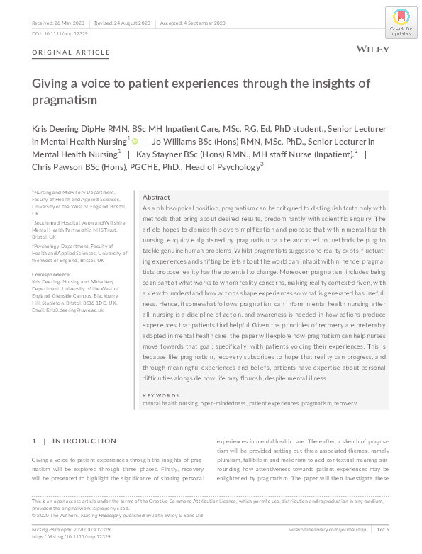 Giving a voice to patient experiences through the insights of pragmatism Thumbnail