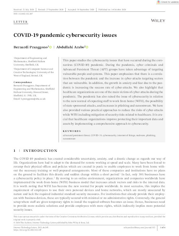 COVID-19 Pandemic cybersecurity Issues Thumbnail