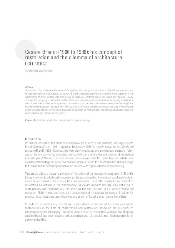 Cesare Brandi (1906 to 1988): His concept of restoration and the dilemma of architecture Thumbnail