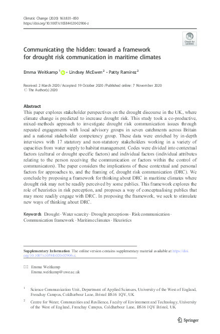 Communicating the hidden: Toward a framework for drought risk communication in maritime climates Thumbnail