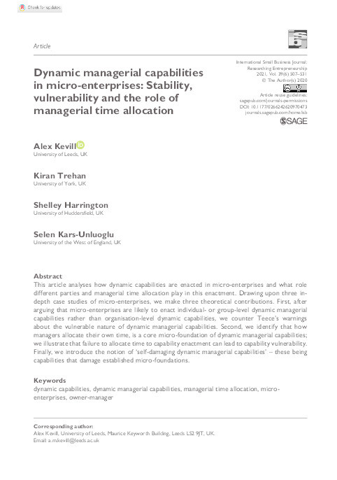 Dynamic managerial capabilities in micro-enterprises: Stability, vulnerability and the role of managerial time allocation Thumbnail