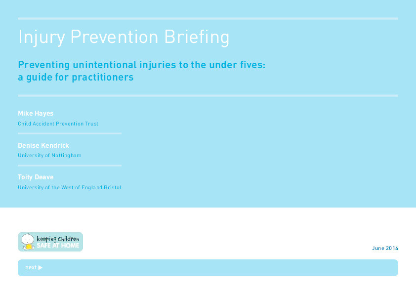 Injury Prevention Briefing: Preventing unintentional injuries to the under fives: a guide for practitioners Thumbnail