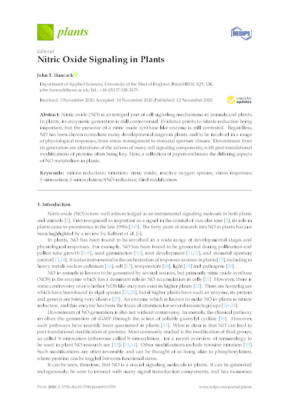 Nitric oxide signaling in plants Thumbnail