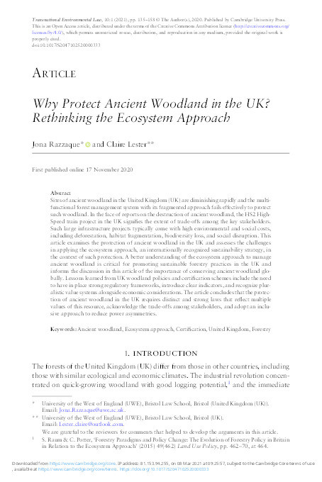 Why protect ancient woodland in the UK? Rethinking the ecosystem approach Thumbnail
