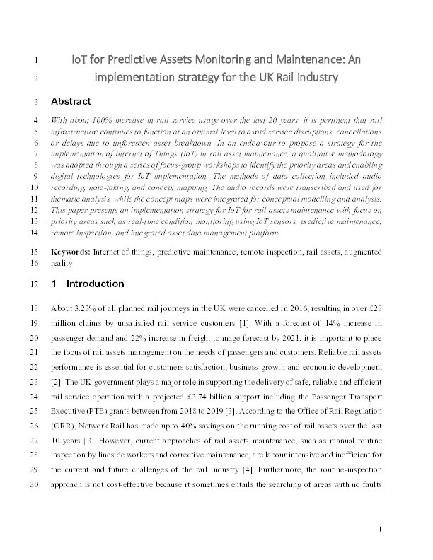 IoT for predictive assets monitoring and maintenance: An implementation strategy for the UK rail industry Thumbnail