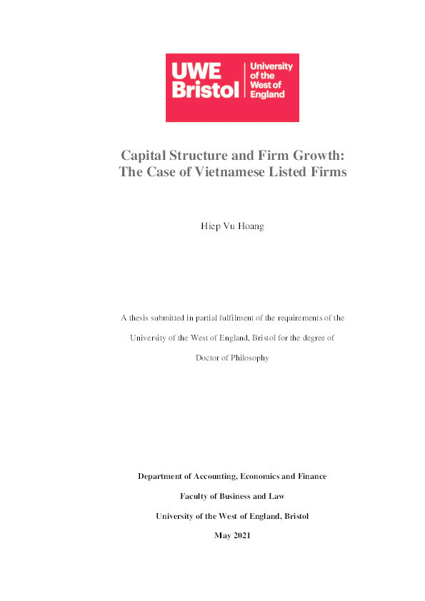 Capital structure and firm growth:  The case of Vietnamese listed firms Thumbnail