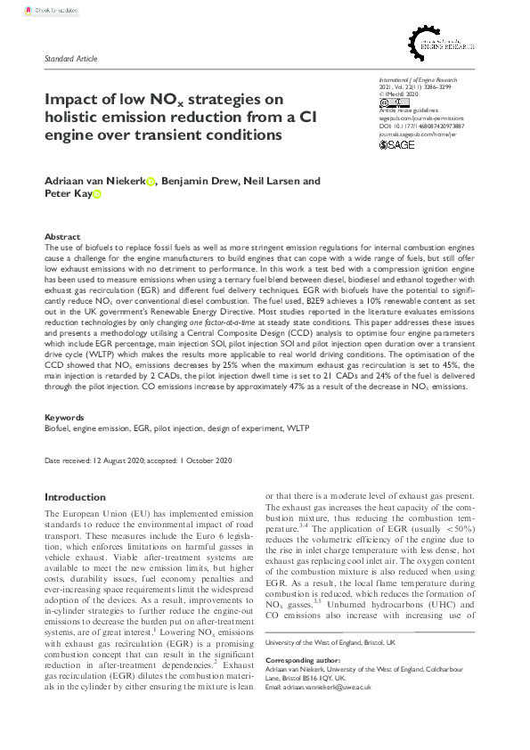 Impact of low NOx strategies on holistic emission reduction from a CI engine over transient conditions Thumbnail