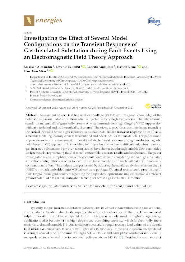 Investigating the effect of several model configurations on the transient response of gas-insulated substation during fault events using an electromagnetic field theory approach Thumbnail