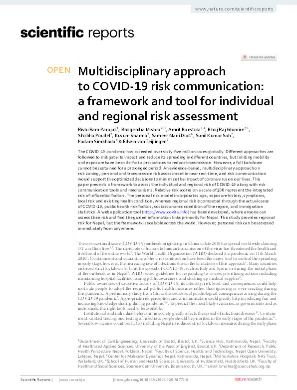 Multidisciplinary approach to COVID-19 risk communication: A framework and tool for individual and regional risk assessment Thumbnail