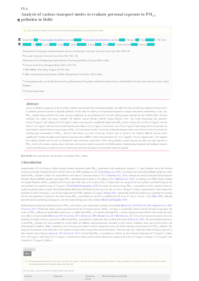 Analysis of various transport modes to evaluate personal exposure to PM2.5 pollution in Delhi Thumbnail