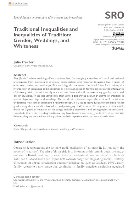 Traditional inequalities and inequalities of tradition: Gender, weddings and whiteness Thumbnail