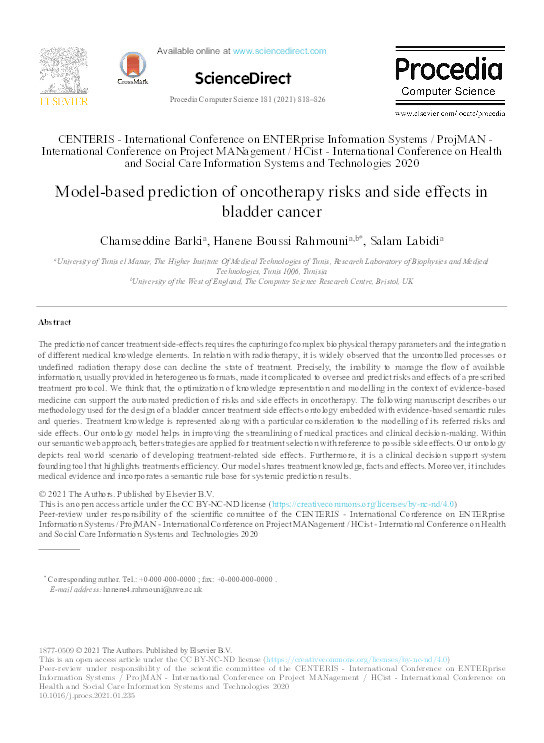 Model-based prediction of oncotherapy risks and side effects in bladder cancer Thumbnail