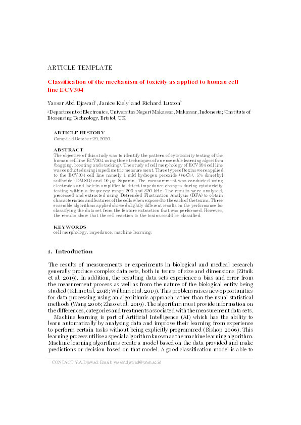 Classification of the mechanism of toxicity as applied to human cell line ECV304 Thumbnail