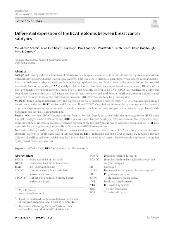 Differential expression of the BCAT isoforms between breast cancer subtypes Thumbnail