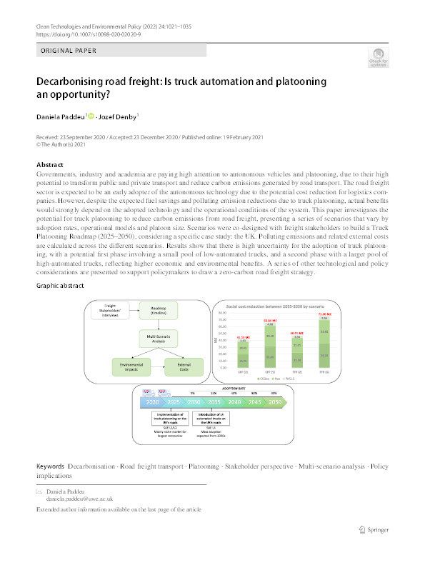 Decarbonising road freight: Is truck automation and platooning an opportunity? Thumbnail