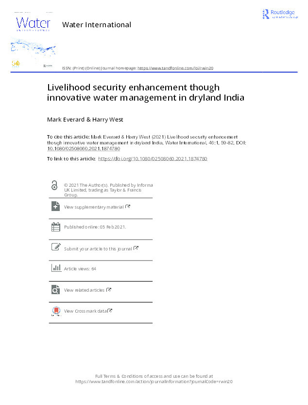 Livelihood security enhancement though innovative water management in dryland India Thumbnail