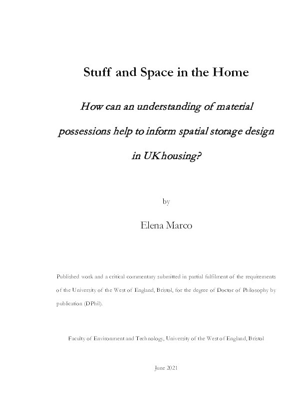 Stuff and space in the home: How can an understanding of material possessions help to inform spatial storage design in UK housing? Thumbnail