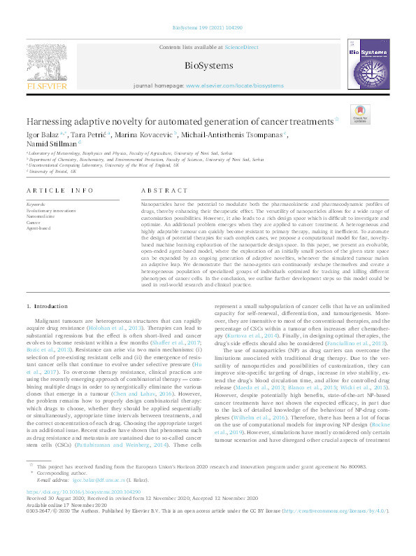 Harnessing adaptive novelty for automated generation of cancer treatments Thumbnail