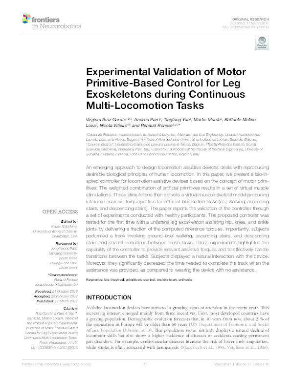 Experimental validation of motor primitive-based control for leg exoskeletons during continuous multi-locomotion tasks Thumbnail