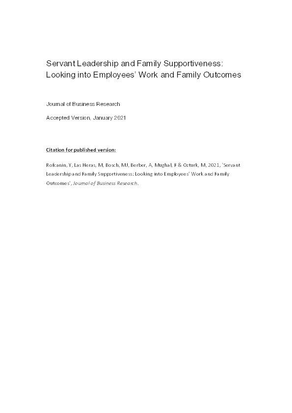 Servant leadership and family supportiveness: Looking into employees’ work and family outcomes Thumbnail